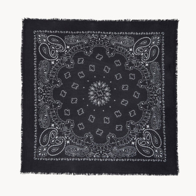 Grand Bandana Hachiko cachemire imprimé noir