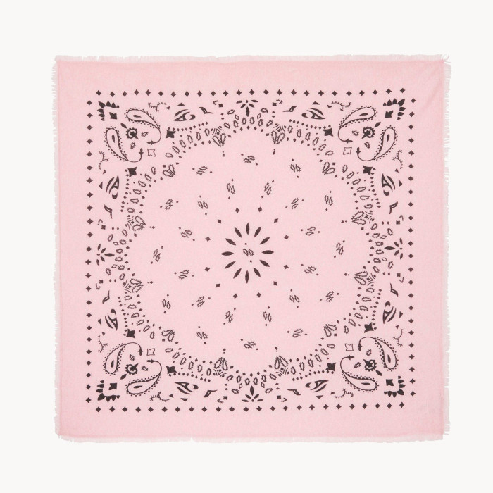 Grand Bandana Hachiko cachemire imprimé rose candy