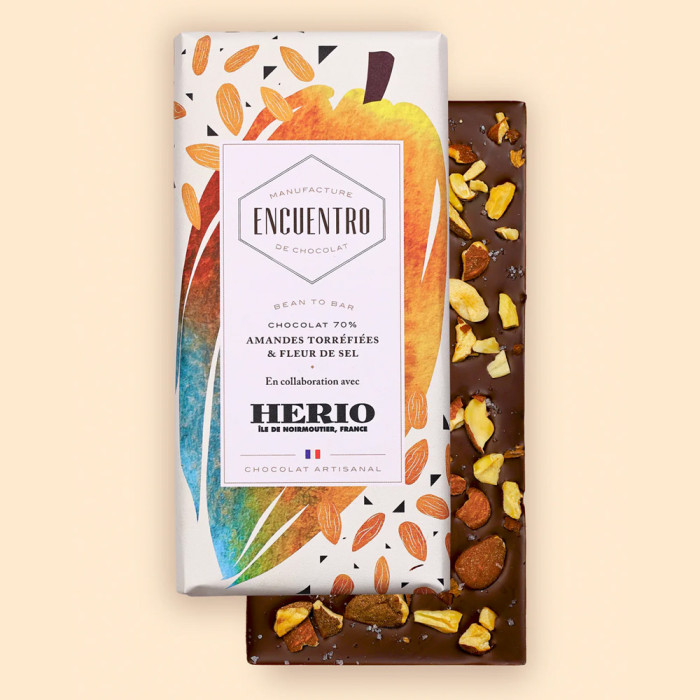 Chocolat noir amandes caramélisées et fleur de sel Herio 75g