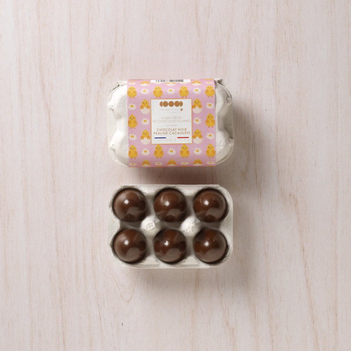 Boite 6 mini œufs pralinés noir cacahuète