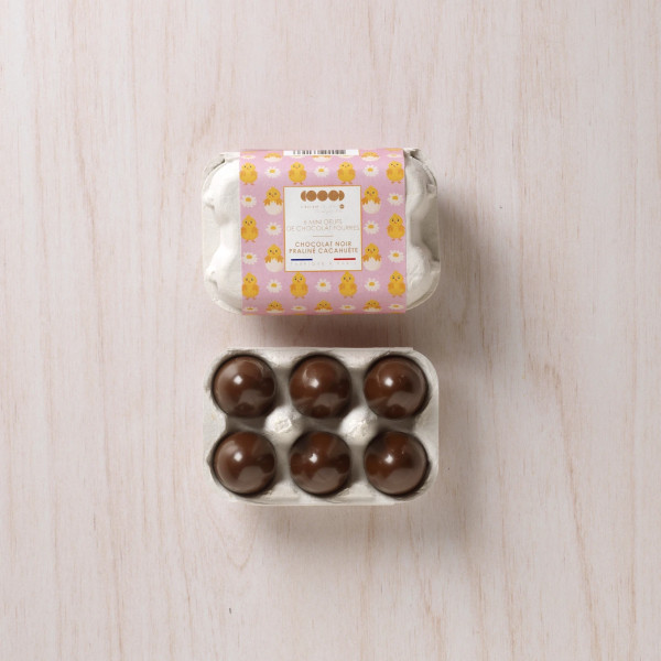 Boite 6 mini œufs pralinés noir cacahuète
