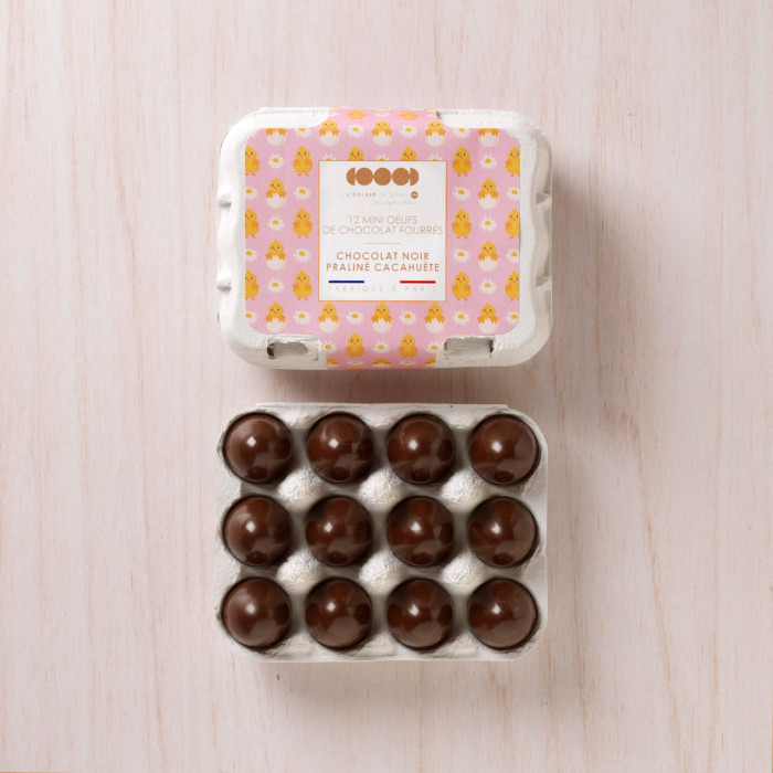 Boite 12 mini oeufs pralinés noir cacahuète