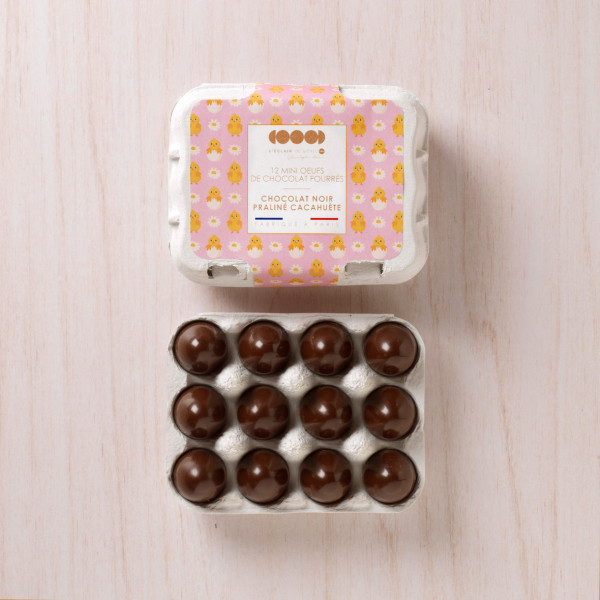 Boite 12 mini oeufs pralinés noir cacahuète