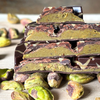 Tablette chocolat noir fourrée praliné pistache