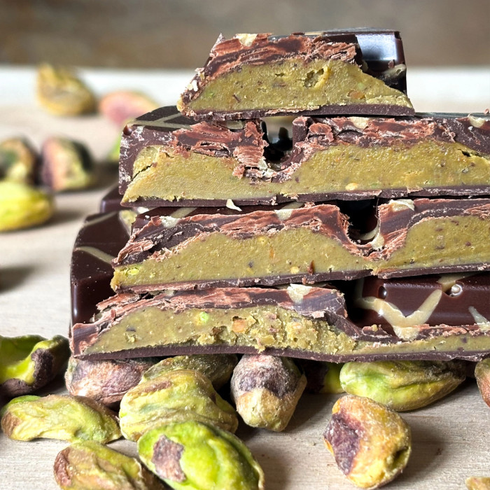 Tablette chocolat noir fourrée praliné pistache