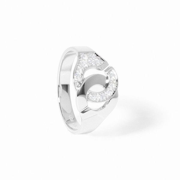 Bague Menottes dinh van petit modèle or blanc et diamants - taille 54
