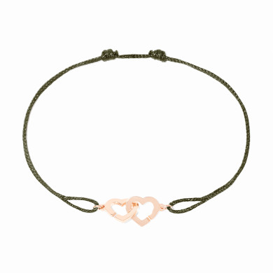 Bracelet sur cordon Double Cœurs petit modèle or rose