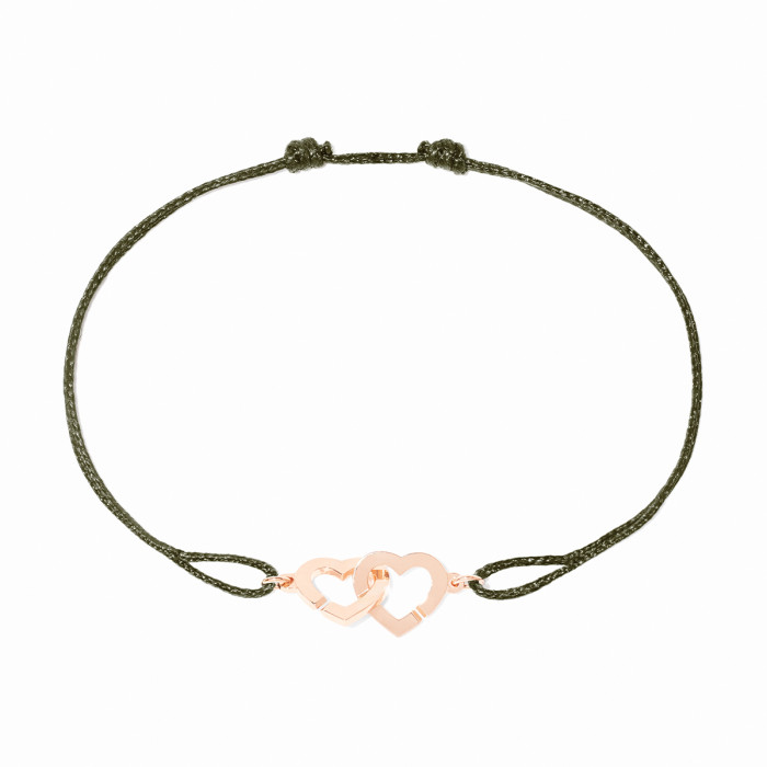 Bracelet sur cordon Double Cœurs petit modèle or rose