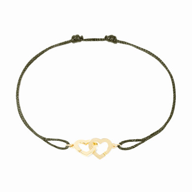 Bracelet sur cordon Double Cœurs petit modèle or jaune