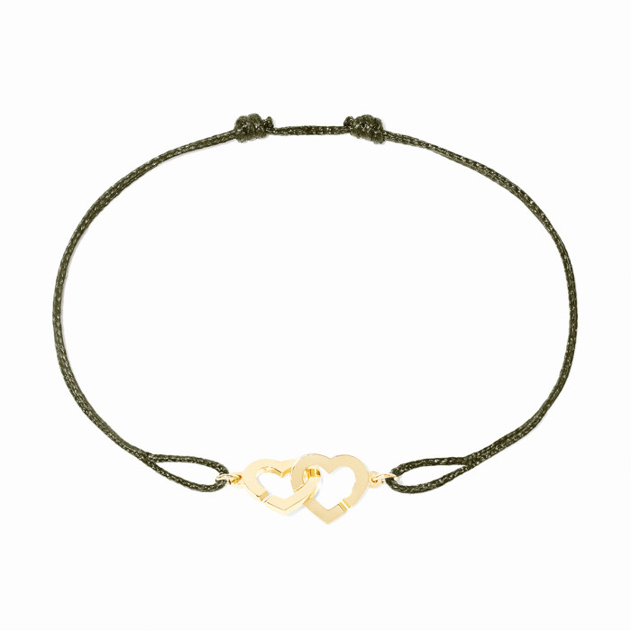 Bracelet sur cordon Double Cœurs petit modèle or jaune