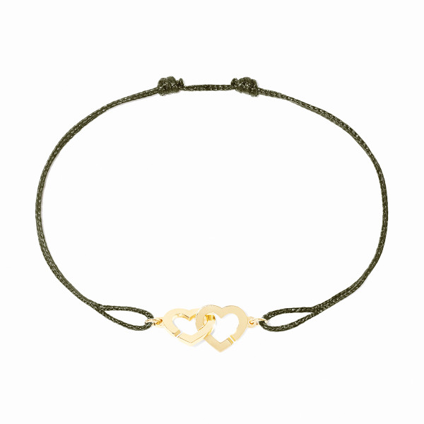 Bracelet sur cordon Double Cœurs petit modèle or jaune