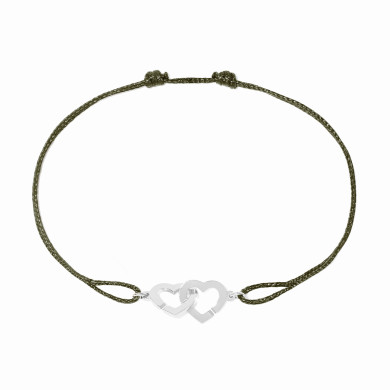 Bracelet sur cordon Double Cœurs petit modèle or blanc