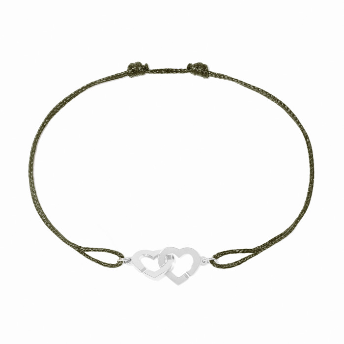 Bracelet sur cordon Double Cœurs petit modèle or blanc