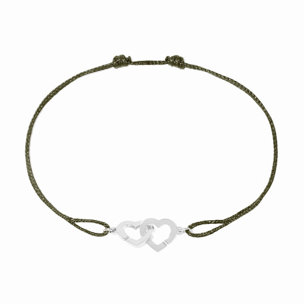 Bracelet sur cordon Double Cœurs petit modèle or blanc