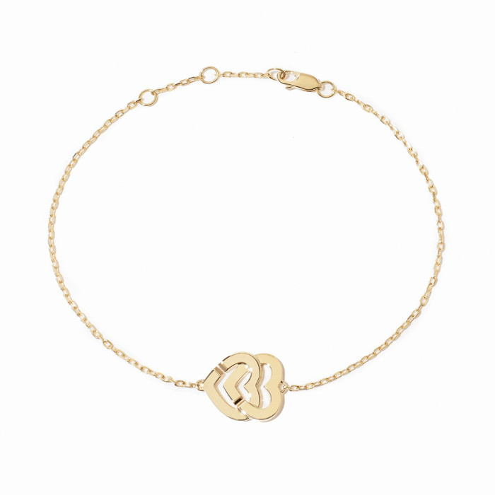 Bracelet sur chaîne Double Cœurs petit modèle or jaune