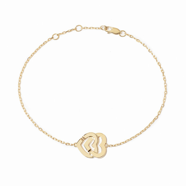 Bracelet sur chaîne Double Cœurs petit modèle or jaune