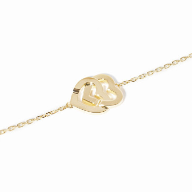 Bracelet sur chaîne Double Cœurs petit modèle or jaune