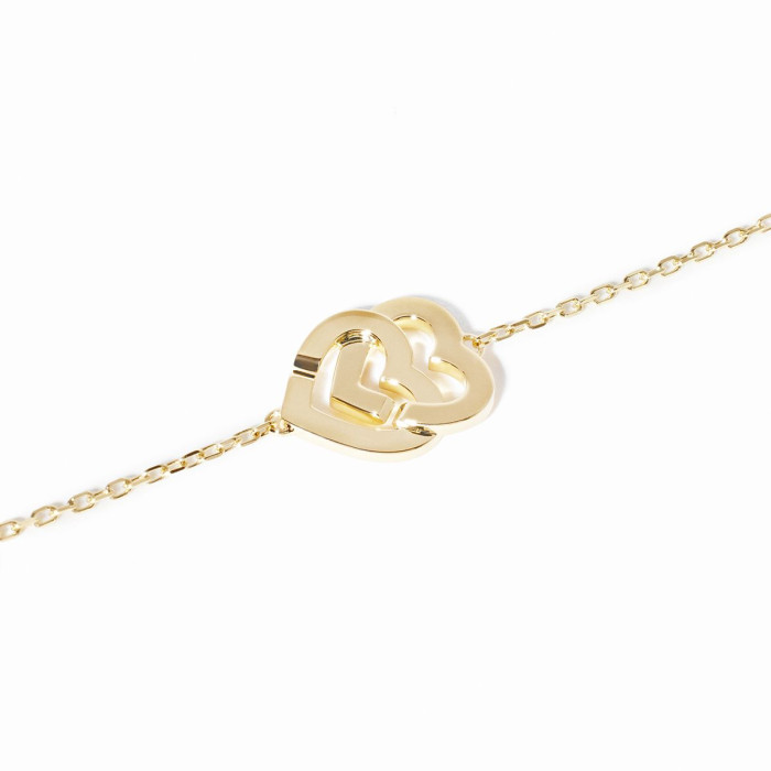 Bracelet sur chaîne Double Cœurs petit modèle or jaune