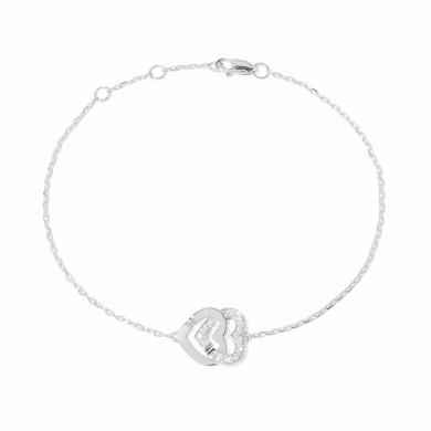 Bracelet sur chaîne Double Cœurs petit modèle or blanc et diamants