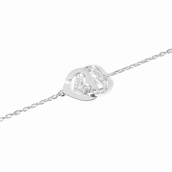 Bracelet sur chaîne Double Cœurs petit modèle or blanc et diamants
