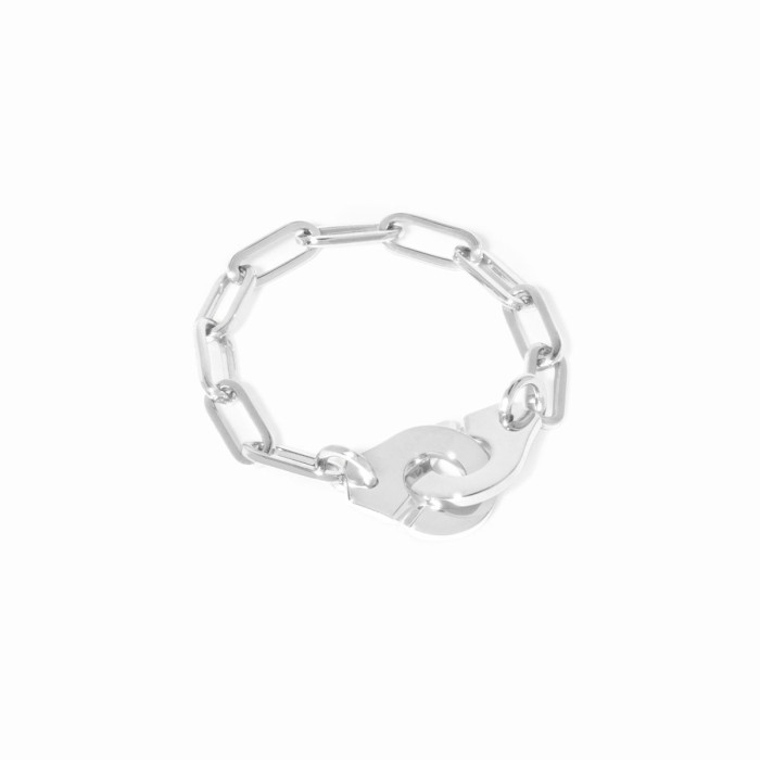 Bague chaîne Menottes dinh van or blanc - Tailles 49/50