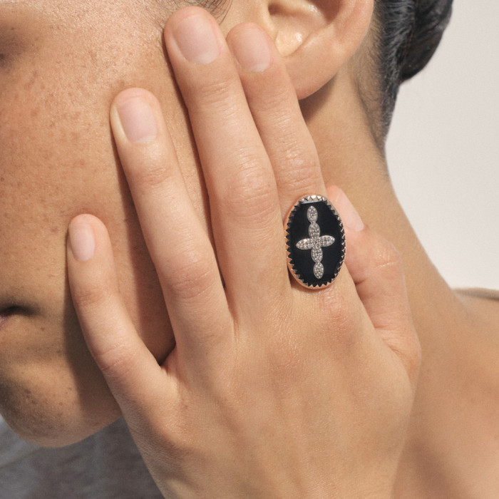 Bague Bowie n°3 noir diamant - Taille 52 - Pascale Monvoisin