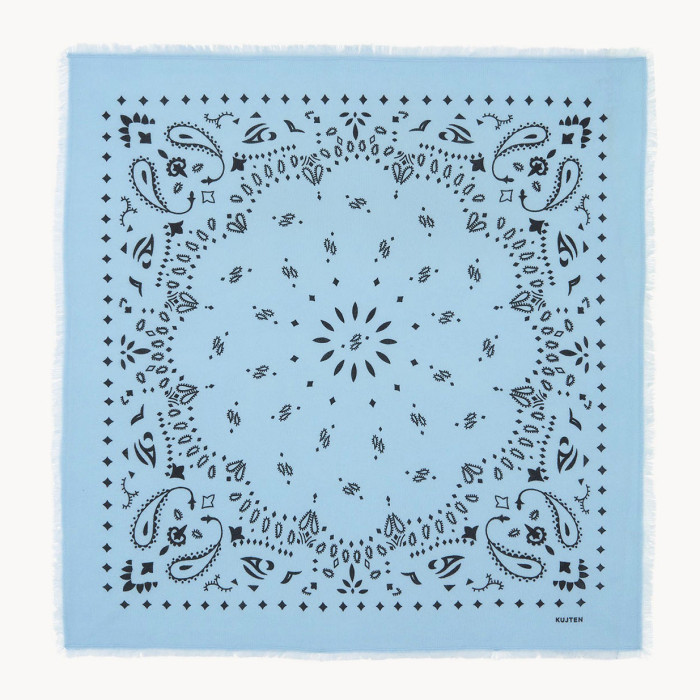 Grand bandana cachemire imprimé Hachiko Bleu Zéphir - Kujten