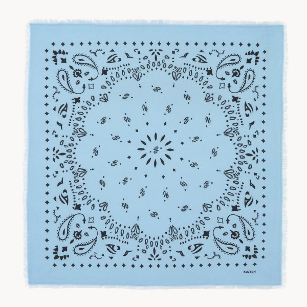 Grand bandana cachemire imprimé Hachiko Bleu Zéphir - Kujten