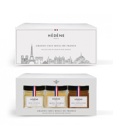 Coffret 3 mini miels 3x40g Acacia, Paris, Chataignier - Hédène