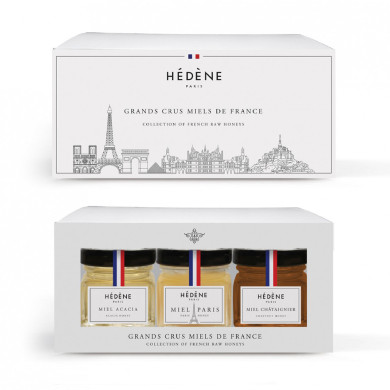 Coffret 3 mini miels 3x40g Acacia, Paris, Chataignier - Hédène