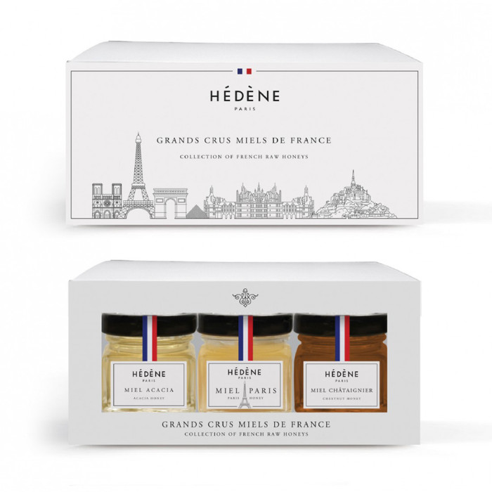 Coffret 3 mini miels 3x40g Acacia, Paris, Chataignier - Hédène