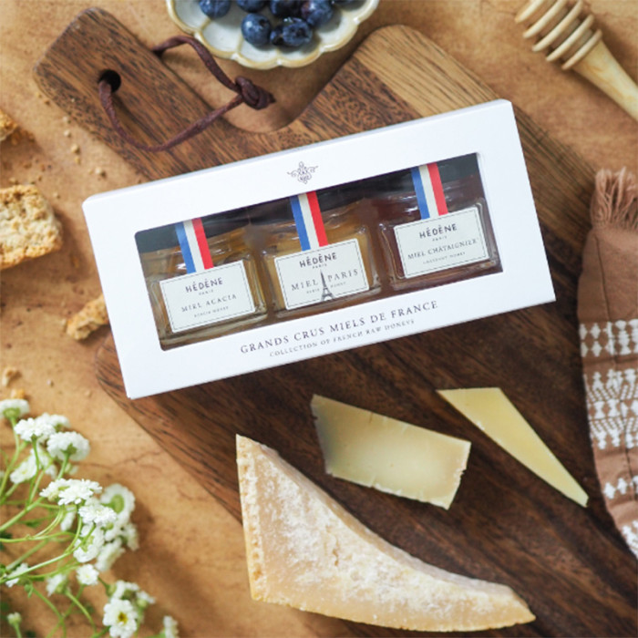 Coffret 3 mini miels 3x40g Acacia, Paris, Chataignier - Hédène
