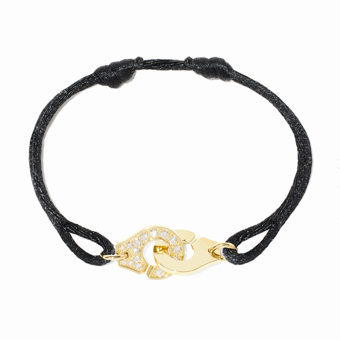 Bracelet sur cordon Menottes dinh van moyen modèle or jaune et diamants