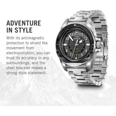 Montre Journey 1884 - Cadran noir et bracelet acier inoxydable argenté - Victorinox