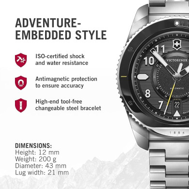Montre Journey 1884 - Cadran noir et bracelet acier inoxydable argenté - Victorinox