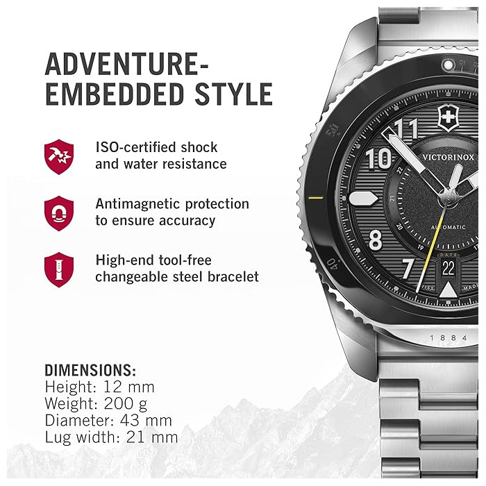 Montre Journey 1884 - Cadran noir et bracelet acier inoxydable argenté - Victorinox