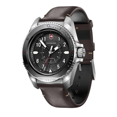 Montre Journey 1884 - Cadran noir et bracelet cuir marron - Victorinox