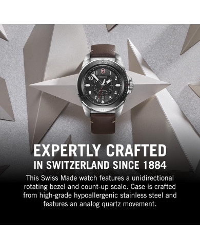 Montre Journey 1884 - Cadran noir et bracelet cuir marron - Victorinox