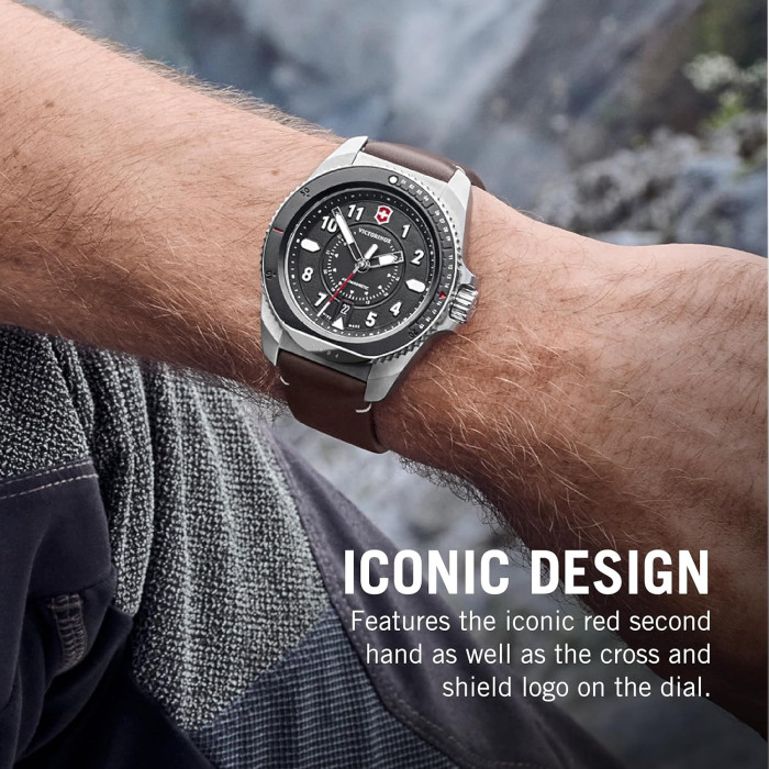Montre Journey 1884 - Cadran noir et bracelet cuir marron - Victorinox
