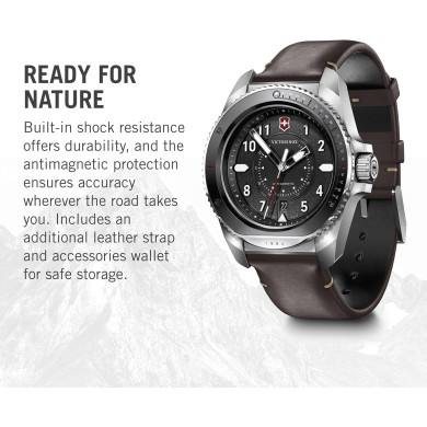 Montre Journey 1884 - Cadran noir et bracelet cuir marron - Victorinox