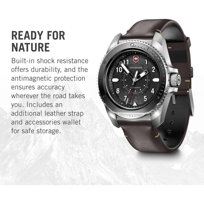 Montre Journey 1884 - Cadran noir et bracelet cuir marron - Victorinox