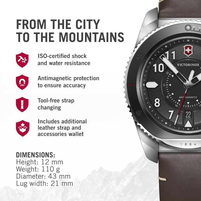 Montre Journey 1884 - Cadran noir et bracelet cuir marron - Victorinox