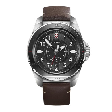 Montre Journey 1884 - Cadran noir et bracelet cuir marron - Victorinox