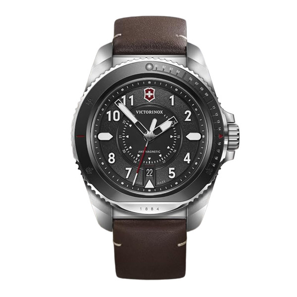 Montre Journey 1884 - Cadran noir et bracelet cuir marron - Victorinox