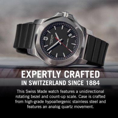Montre Inox bracelet cuir noir - Victorinox
