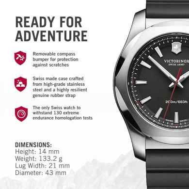 Montre Inox bracelet cuir noir - Victorinox