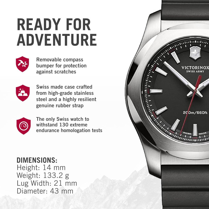 Montre Inox bracelet cuir noir - Victorinox