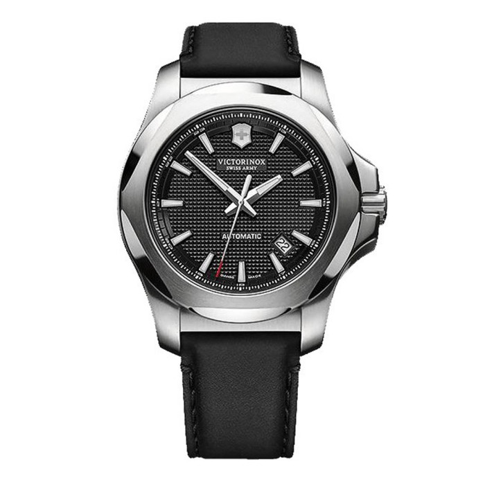 Montre Inox Mechanical bracelet cuir noir - coffret avec couteau - Victorinox