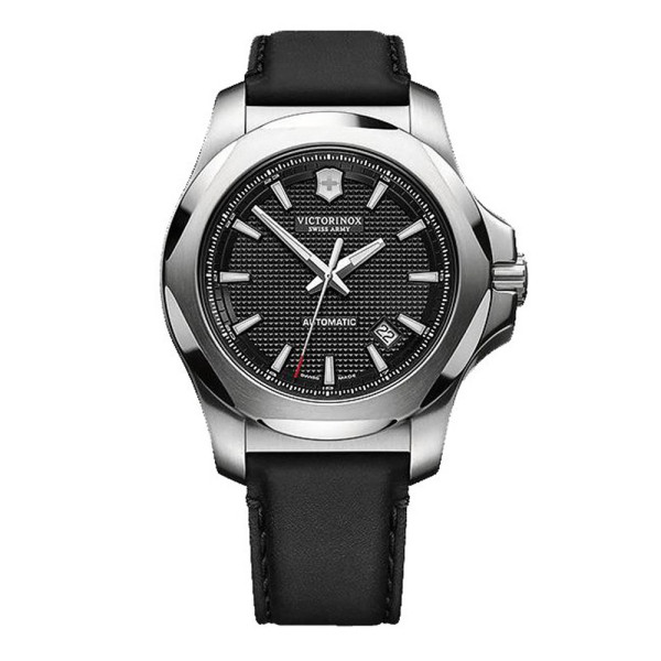 Montre Inox Mechanical bracelet cuir noir - coffret avec couteau - Victorinox
