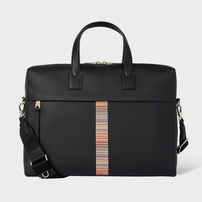 Black Signature Stripe Webbing Folio - Paul Smith